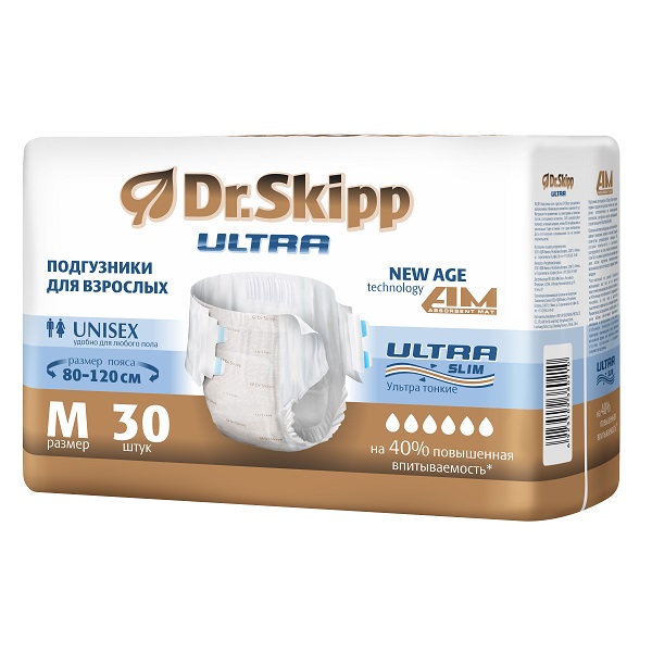 Подгузники для взрослых Dr. Skipp Ultra Medium 2 (80-120 см) 30 шт - фото