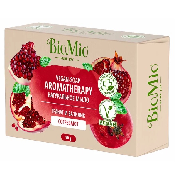 Натуральное туалетное мыло BioMio BIO-SOAP AROMATHERAPY, гранат и базилик, 90 г - фото