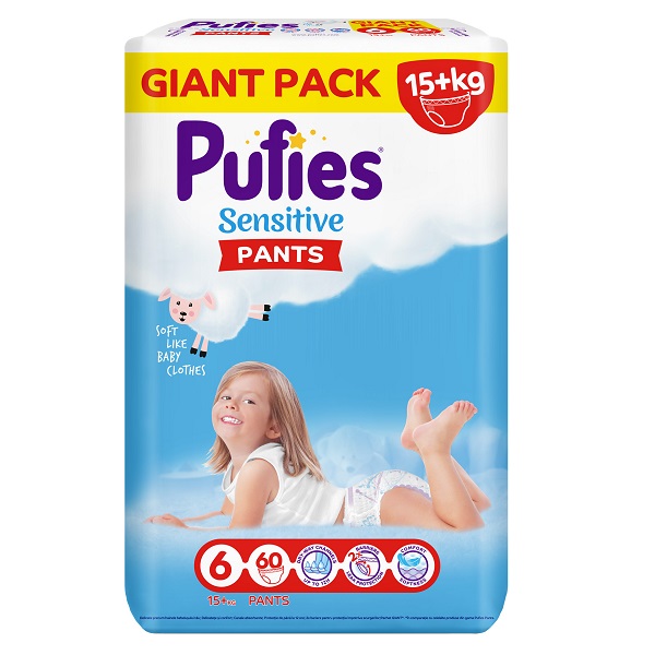 Подгузники-трусики Pufies Sensitive 6 extra large (15+кг) 60шт - фото