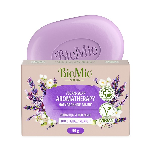 Натуральное туалетное мыло BioMio BIO-SOAP AROMATHERAPY, жасмин и эфирное масло лаванды, 90 г - фото