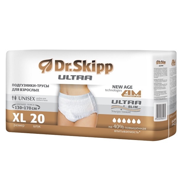 Трусики впитывающие для взрослых Dr. Skipp Adult Pants Ultra Extra Large 4 (130-170 см) 20шт - фото