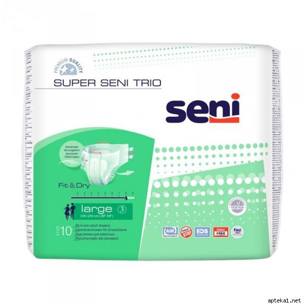 Подгузники для взрослых Super Seni Trio Large 3 (100-150 см) 10шт - фото