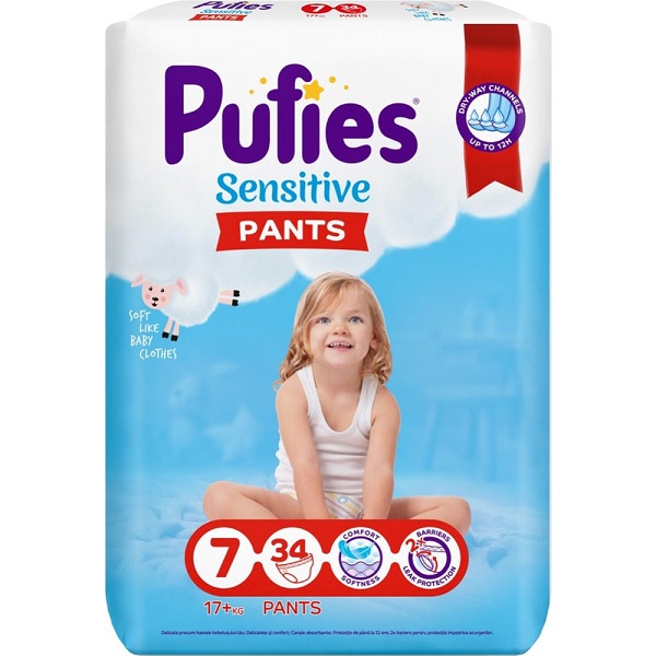 Подгузники-трусики Pufies Sensitive 7 extra large+ (17+кг) 34шт - фото