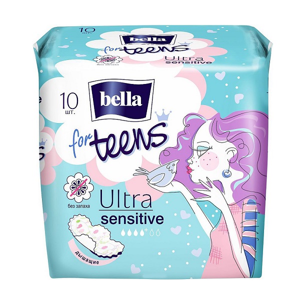 Bella for teens Ultra sensitive Супертонкие женские гигиенические впитывающие прокладки без аромата, 10 шт - фото