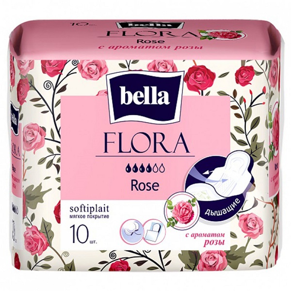 Bella Flora Rose женские гигиенические впитывающие прокладки c ароматом розы, 10шт - фото