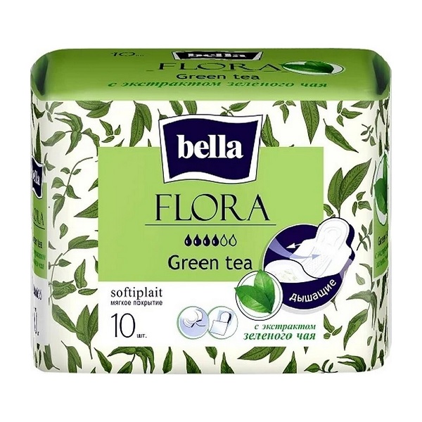 Bella Flora Green Tea женские гигиенические впитывающие прокладки c экстрактом зеленого чая, 10шт - фото