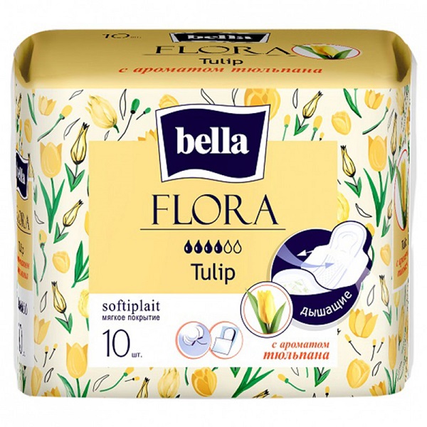 Bella Flora Tulip женские гигиенические впитывающие прокладки c ароматом тюльпана, 10шт - фото