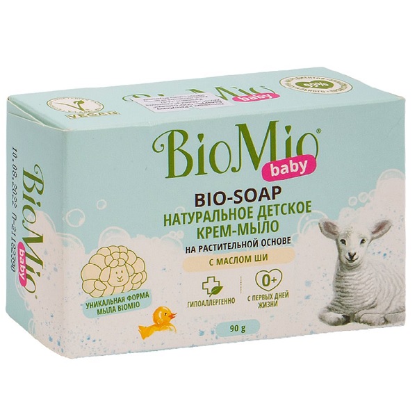 Натуральное детское твердое крем-мыло BioMio® Baby BIO-SOAP с маслом ши, 90 г - фото